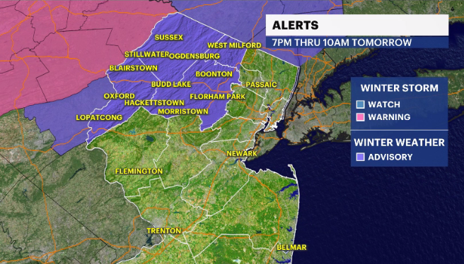 DaveCurren's tweet photo. IT'S BEEN 276 days since our last Winter Weather Advisory.❄️⚠️ 
Accumulations are likely north of I-78 and west of I-287. Elevation dependent. Primarily on colder surfaces. #NJwx #sNOway #sNOvember @News12NJ https://t.co/pTPxwHVUte