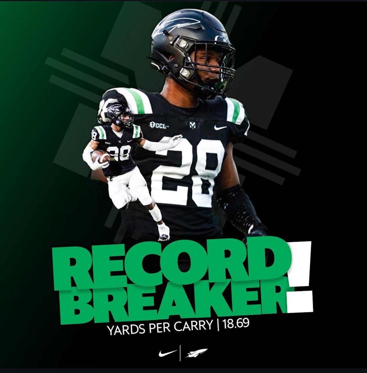 I am honored to say I have broken the schools rushing record with 18.69 yards per carry, Thank you <a href="/McNRocketFtball/">Rockets</a> <a href="/McNAthletics/">McNicholas Athletics</a>
