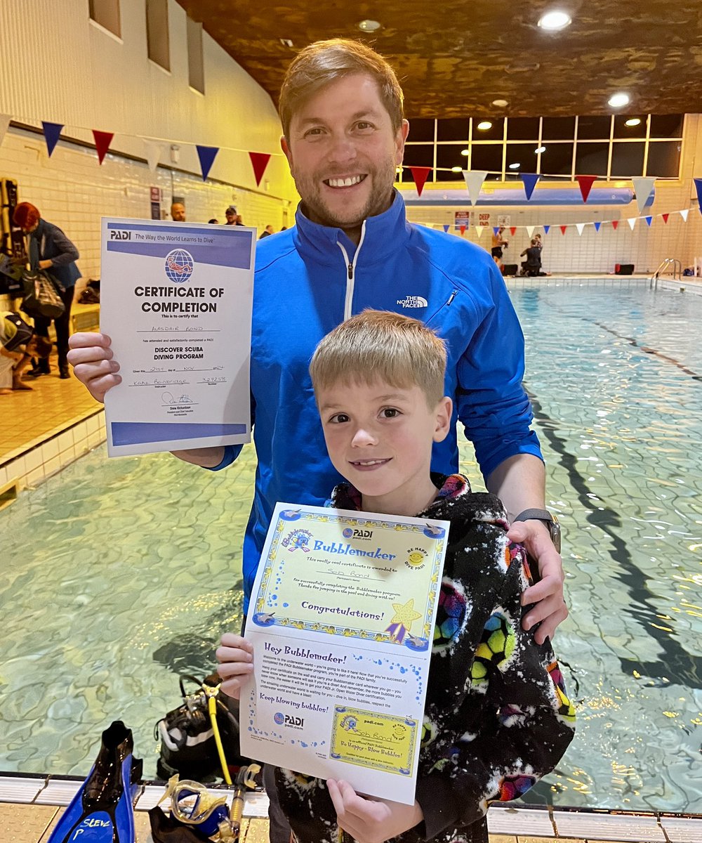 Scubanuts3's tweet photo. 🌟 A huge well done to Seraphina, who officially qualified as a SEAL after completing all her Missions 1 to 5! 🐟👏 

🤿 A special shoutout to our dynamic father-and-son duo, who took the plunge together tonight! Alasdair completed his Try Dive, &amp; Seb completed his Bubblemaker! https://t.co/R7EeUX0HCI