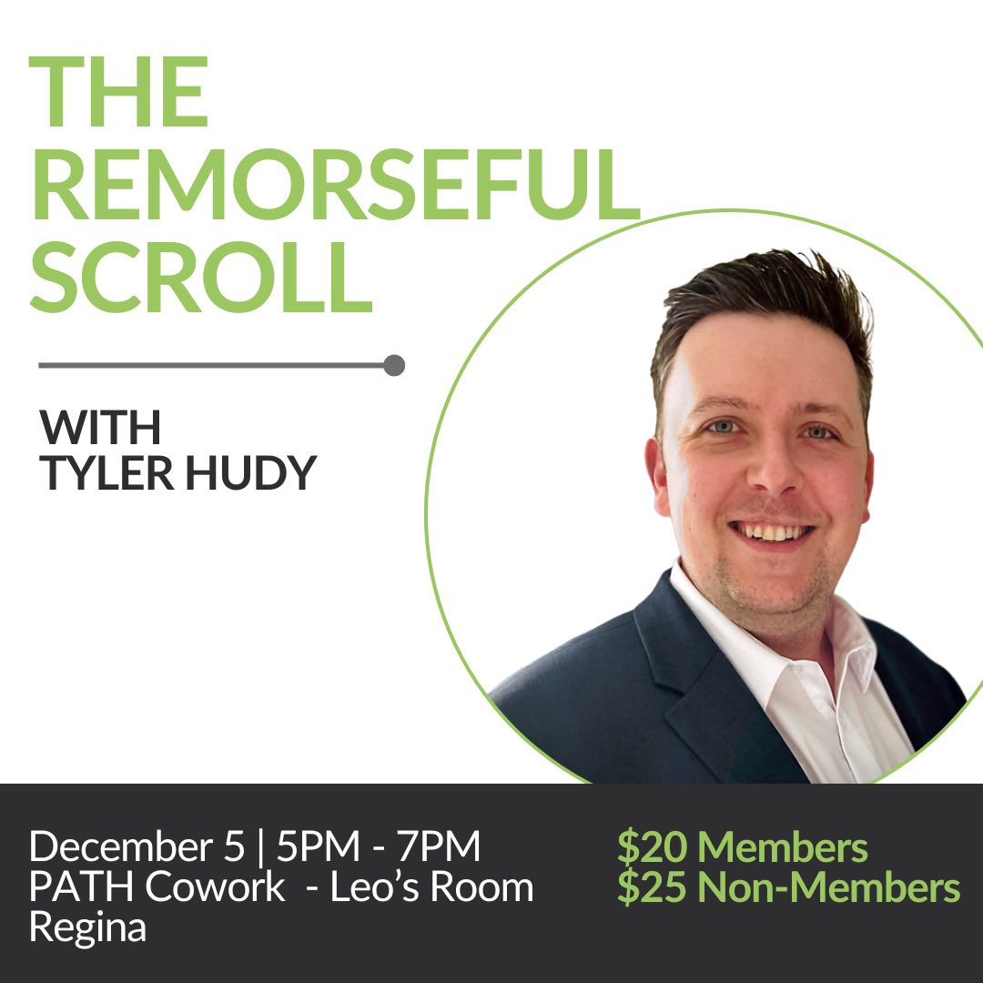 Join us for a fun one in #YQR on December 5 with Tyler Hudy! All you need to bring is your enthusias… leave the snacks and vibes to us! 🍽️💡🥳 

RSVP here—> eventbrite.ca/e/the-remorsef…