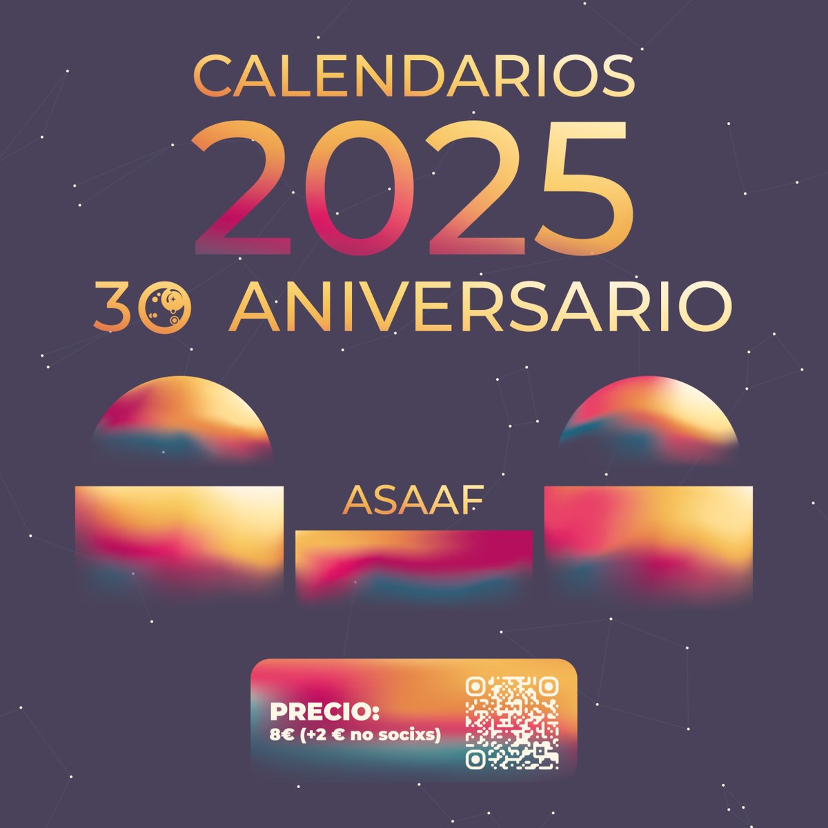 Este año os volvemos a traer nuestro astrocalendario, pero esta vez estamos de celebración... ¡ASAAF cumple 30 años en 2025! 🥳

Descubre todos los detalles sobre cómo se diseñó en nuestro Instagram :)

Para reservarlo, pincha aquí: forms.gle/2rw26ZHXi2BAYd…