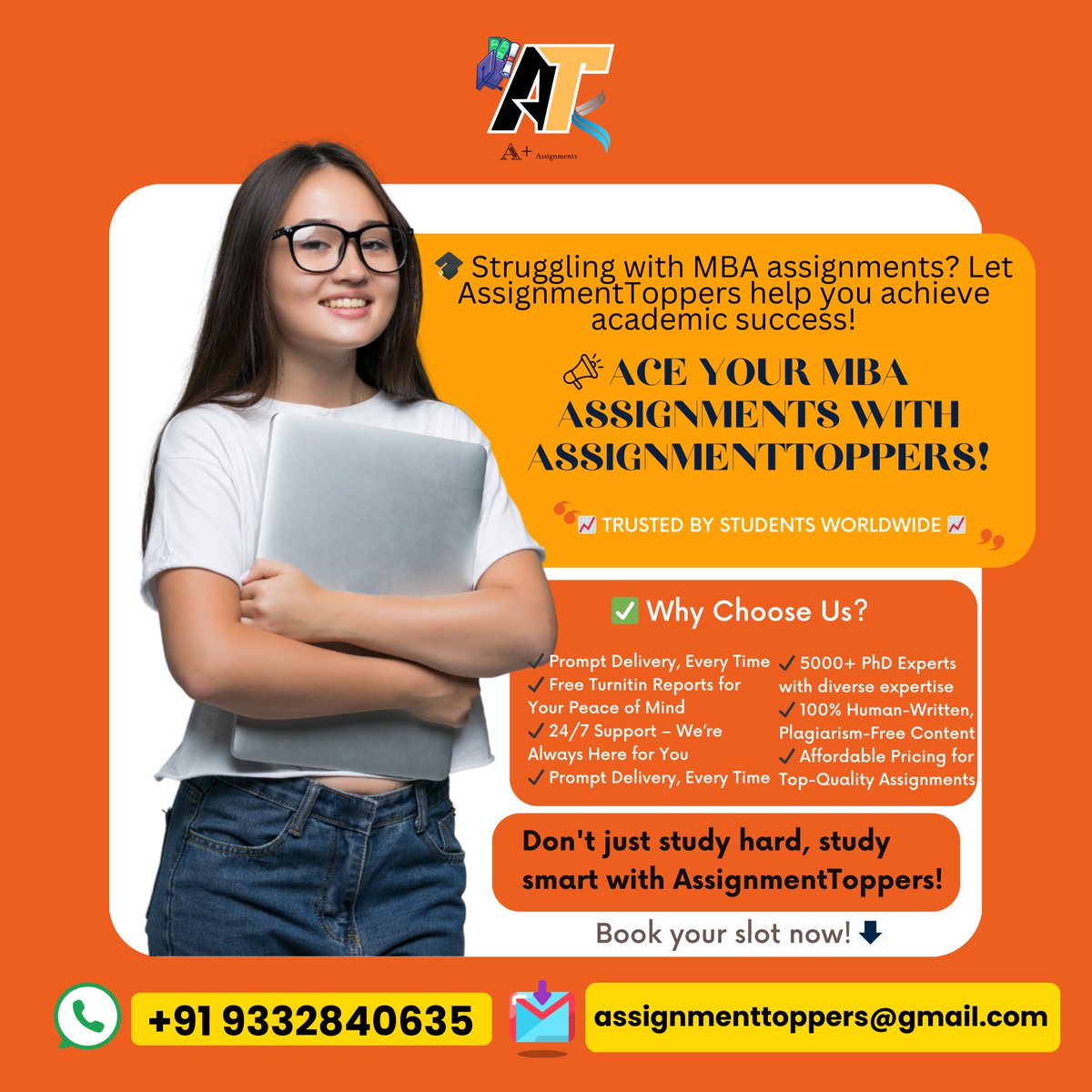 assignment5346's tweet image. Struggling with Your MBA Assignments? We&apos;ve Got You Covered!

At AssignmentToppers, we understand the pressure MBA students face while juggling academic commitments and personal goals. That’s why we’re here to make your life easier!

📲+91 9332840635
📩assignmenttoppers@gmail.com