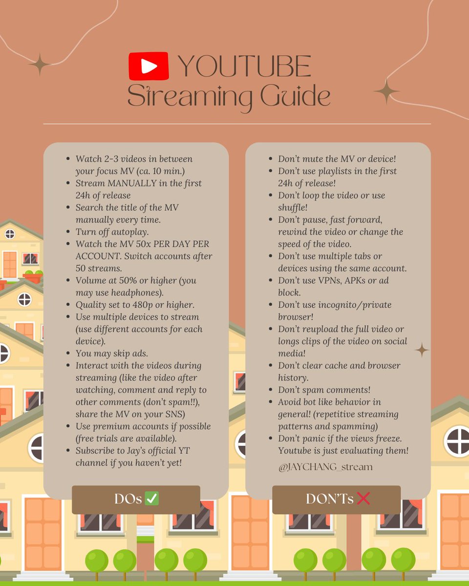 JAYCHANG_stream's tweet image. [📢] YOUTUBE STREAMING GUIDE 🎸

Please read the Youtube streaming guide carefully!

- Do not use playlists in the first 24h of release!
- Manually search the 'LaSalle Ave' MV in the search bar.
- Do not mute (volume 50% or higher)!
- Do not loop and be sure to add 2-3 videos…