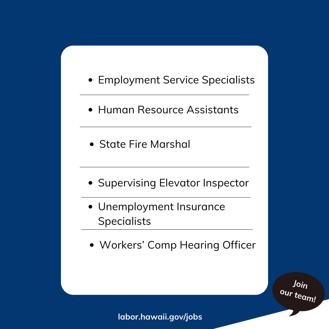 We're hiring! Join us tomorrow for our Job &amp; Resource Fair to learn more about our department! labor.hawaii.gov/dlir-job-resou…