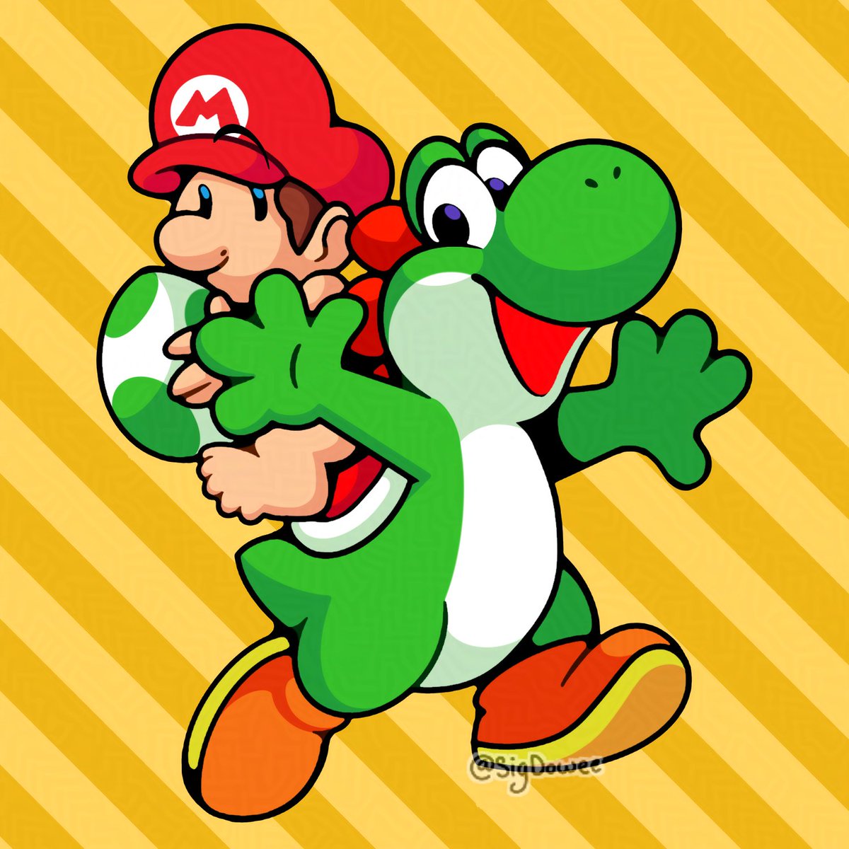Happy 20th anniversary, Nintendo DS!🌟 I did Baby Mario and Yoshi, who  represent Yoshi's Island DS and Super Mario 64 DS, respectively!, image size:1200x1200