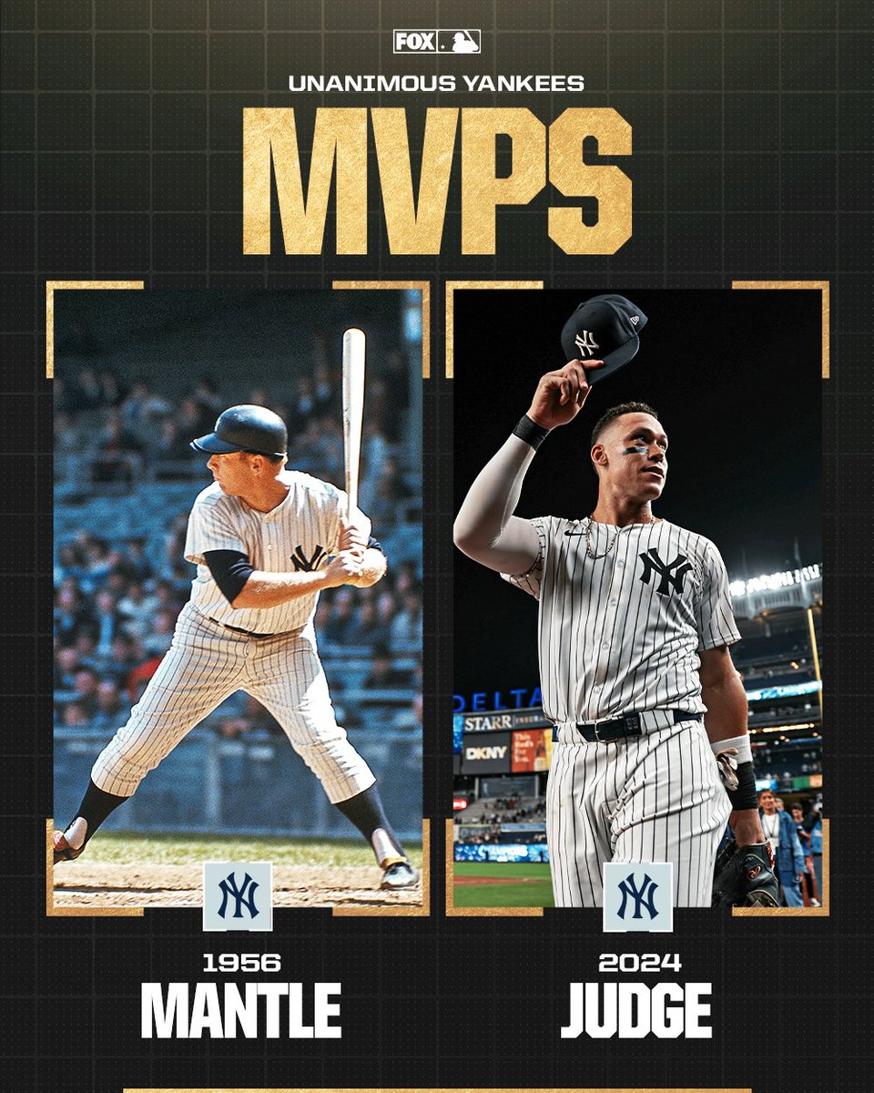 Aaron Judge joins Mickey Mantle as the only Yankees to win the MVP award unanimously! 👏