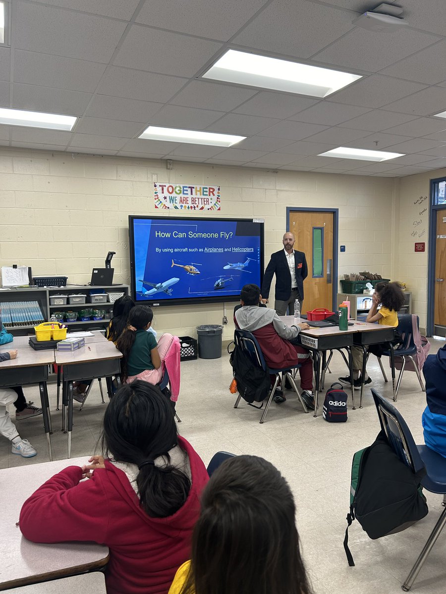 Thank you  <a href="/TimWronka/">Tim Wronka</a> <a href="/KidsandCanines/">Kids and Canines</a> and Mr. Korelitz for presenting to our students for Great American Teach In. The students enjoyed learning about news anchors, dog training, and flight simulators. 

<a href="/HillsboroughSch/">Hillsborough Schools</a>