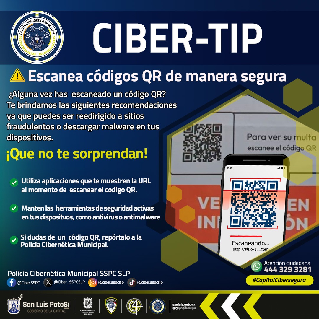 Ciber_SSPCSLP's tweet image. 🚨 CIBER-TIP 🚨
⚠ QRishing⚠
Circula de manera masiva una nueva modalidad de estafa vinculada con códigos QR.
Aunque no se trata de un caso local, te brindamos toda la información para evitar ser víctima de ésta modalidad.
Abrimos 🧵...
