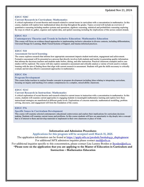 Lisa Lunney Borden (@llb_315) on Twitter photo <a href="/stfxuniversity/">StFX University</a> is offering a new MEd in Mathematics this summer. Come learn with us. Apply now! #ITeachMath <a href="/stfxuniversity/">StFX University</a> is offering a new MEd in Mathematics this summer. Come learn with us. Apply now! #ITeachMath