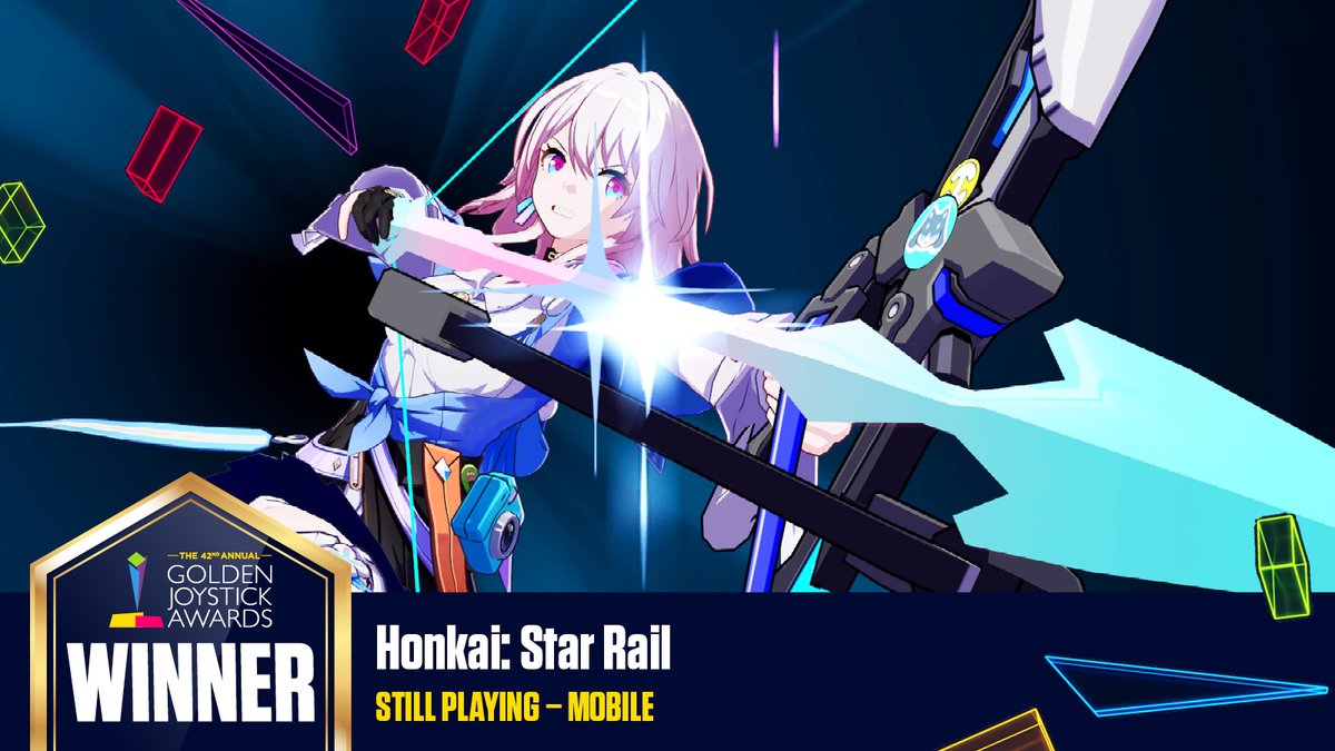 howtokan's tweet photo. Honkai Star Rail wins the Still Playing - Mobile award at Golden Joystick Awards 2024!

崩坏：星穹铁道获得了2024金摇杆持续营运奖（手游）
崩壞：星穹鐵道獲得了2024金搖桿持續營運獎（手遊）
#GoldenJoystickAwards   #honkaistarail https://t.co/PqIhrM1yef