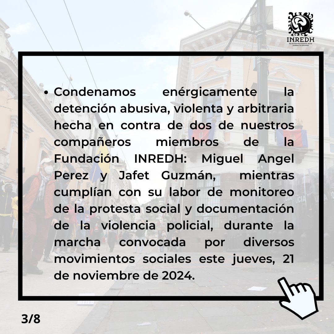 inredh1's tweet photo. #URGENTE #PRONUNCIAMIENTO 

Frente a la detención violenta y arbitraria de nuestros compañeros Miguel Ángel Pérez y Jafet Guzmán por parte de la @PoliciaEcuador https://t.co/QGA3b1y5ZJ