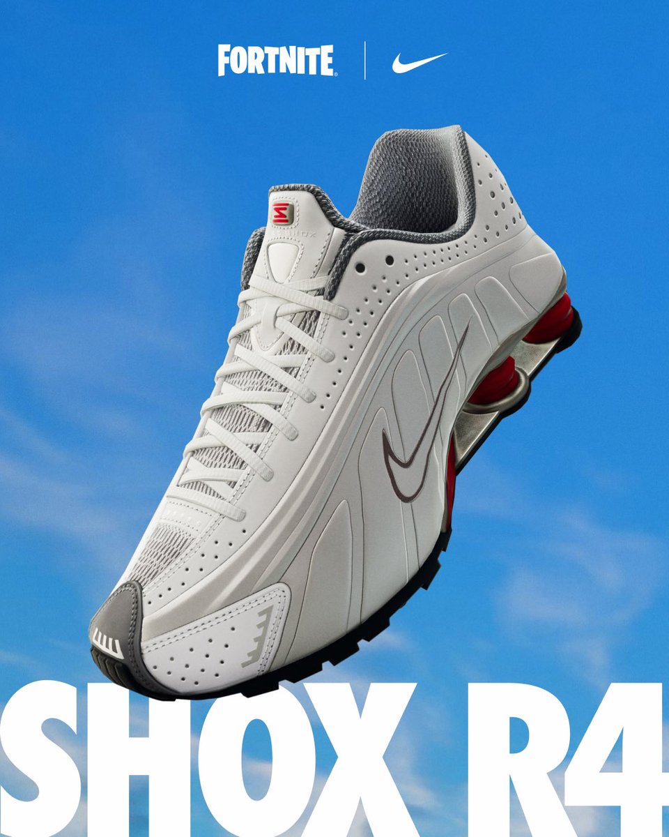 dotSWOOSH's tweet photo. Drop 1 of @FortniteGame Kicks features a few Nike classics. 

The Nike Air Foamposite One “Galaxy, Shox R4 “Comet Red” and Cortez “OG” are now live in The Fortnite Item Shop. 

Catch these styles while they’re in the Fortnite Shop and check back for the latest Kicks drop. https://t.co/4jkT2GXJTW