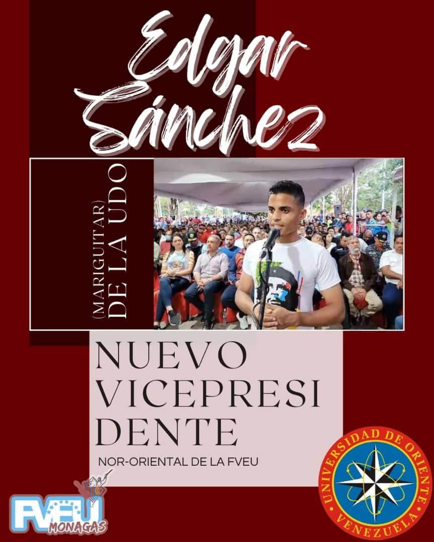#21Nov| En el día del Estudiante Universitario queremos felicitar al nuevo representante de la Federación Venezolana de Estudiantes Universitarios de la Región Nor-Oriental (FVEU), el hermano #EdgarSánchez, joven comprometido con la causa justa de los estudiantes de esta región.