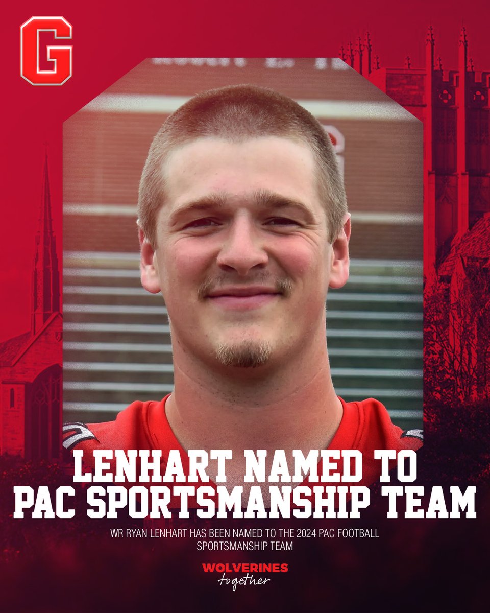 .<a href="/GCC_FB/">Grove City Football</a>'s Ryan Lenhart has been named to the 2024 PAC Football Sportsmanship Team! 🙌

#WolverinesTogether
