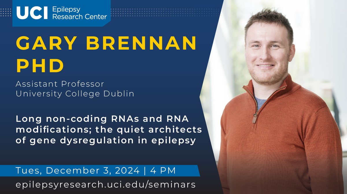 JOIN US on Dec 3 when we host Dr. Gary Brennan for a seminar on RNA modification in epilepsy 🧬🧠

Seminar will be in Tamkin F114 at 4 PM