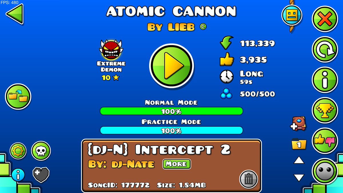 Bulbazorio's tweet image. ATOMIC CANNON 100% after 16770 attempts (TOP 152 DEMON)! New 2nd hardest according to the list, but I found it easier than kowa. Very fun level, I beat this very quickly.