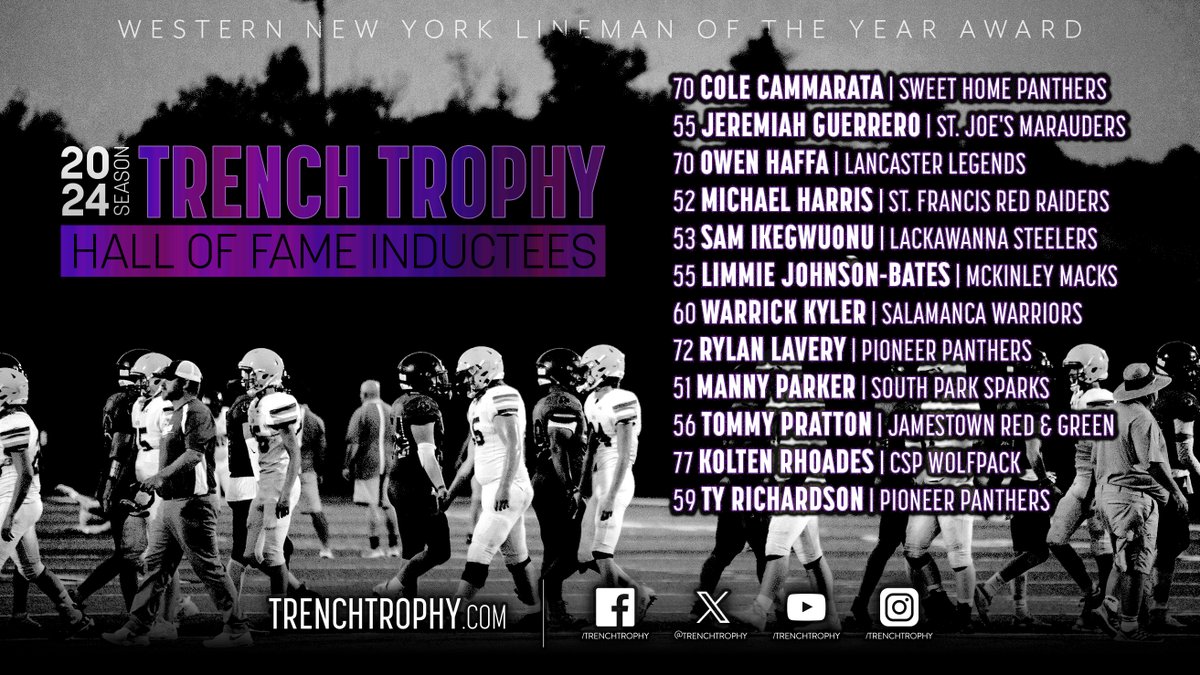 Congratulations to the best linemen in WNY for 2024. All of them will be inducted in our Hall of Fame on December 5th!

#foreverenshrined