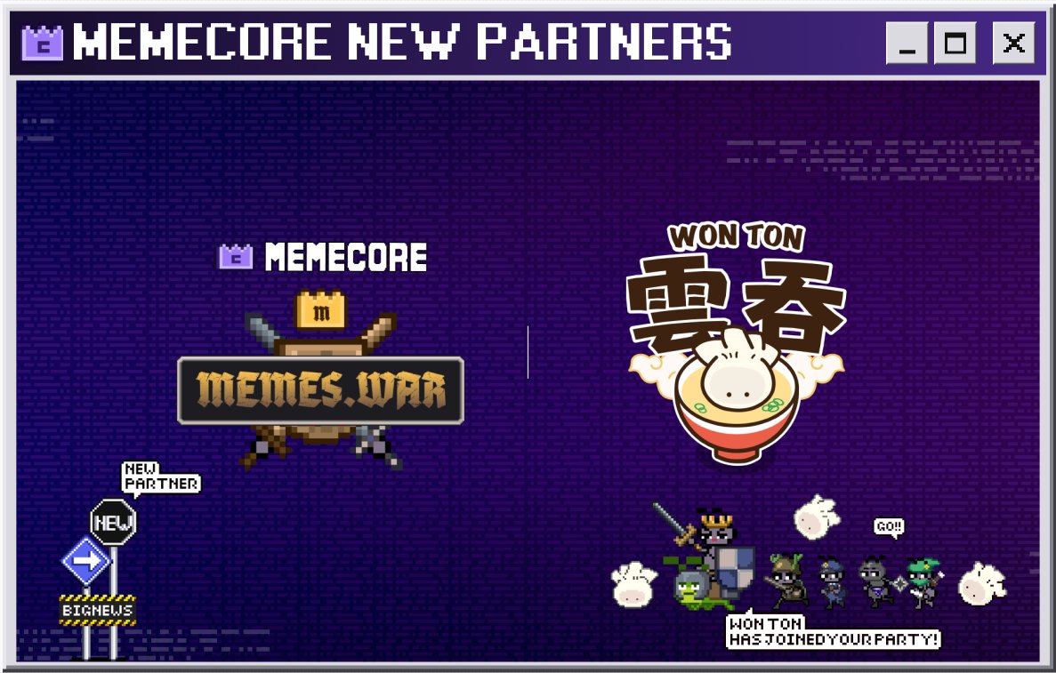 🐜MemeCore X Wonton🥟

We are excited to announce our partnership with <a href="/WONTONorg/">WONTON 🥟</a> 

🥟WONTON is a Telegram mini-game featuring a simple gameplay experience and a mystery box system
Players can earn mystery boxes through various activities, and finding a rare WONTON Skin can
