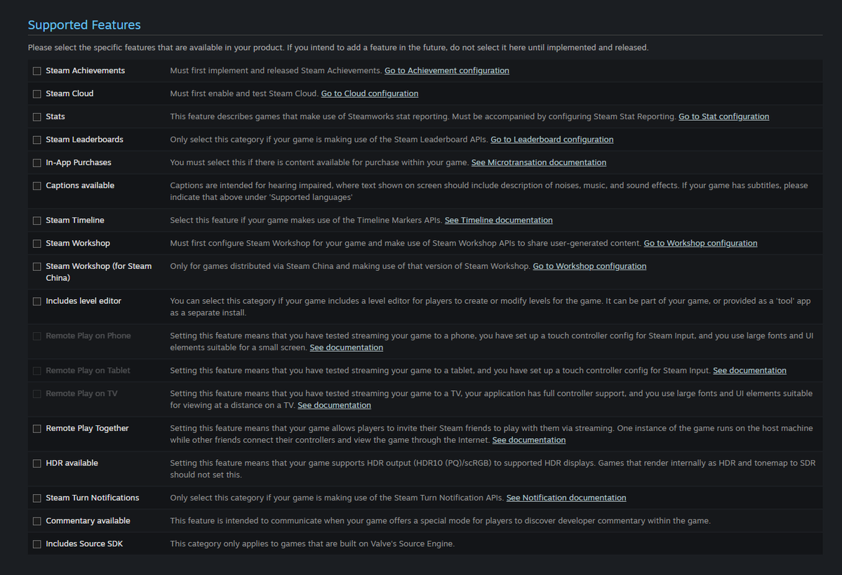 Supported Features got a UI overhaul with some additional options: