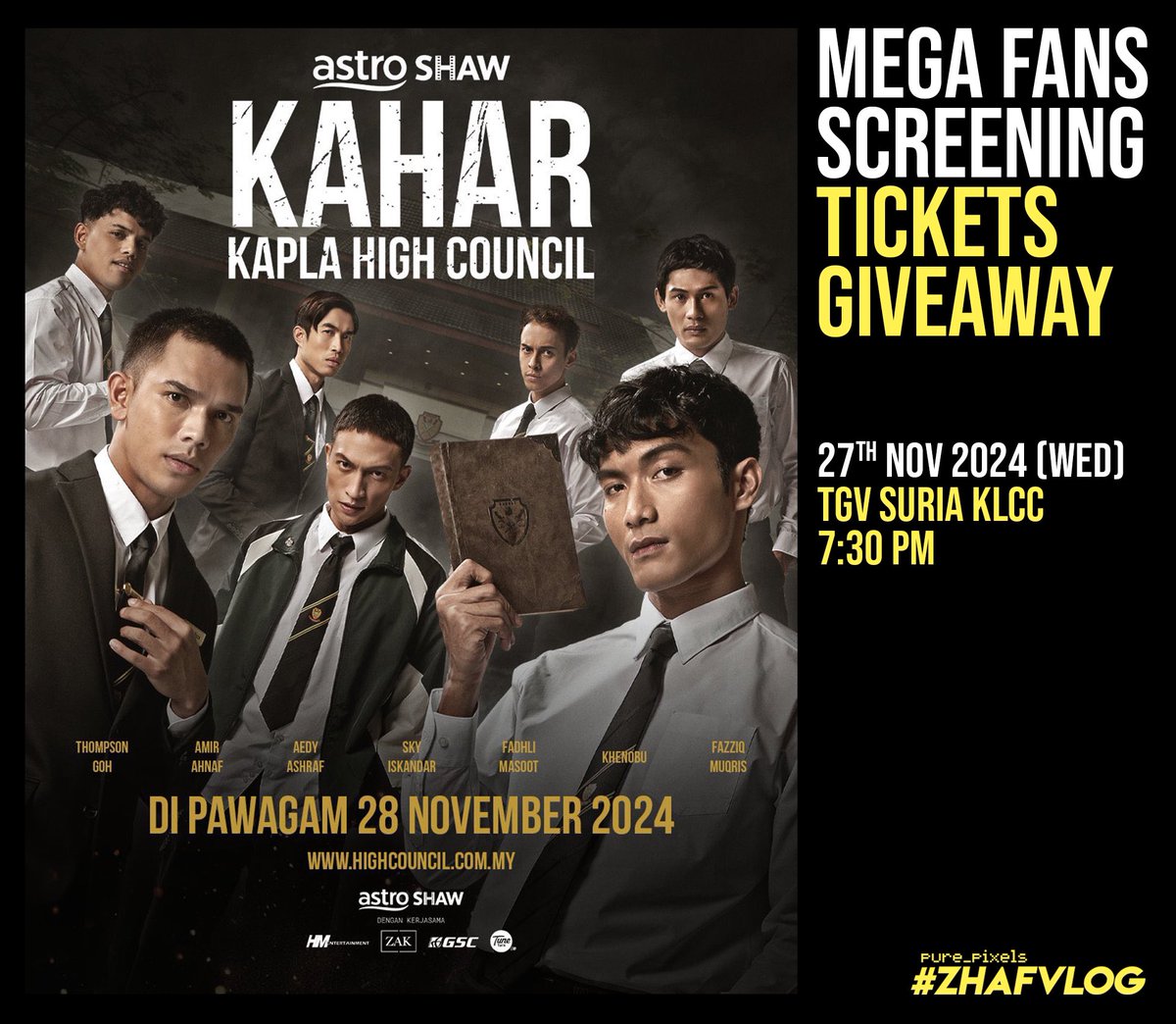 KAHAR: KAPLA HIGH COUNCIL - MEGA FANS SCREENING TICKETS GIVEAWAY

forms.gle/i1NcKV2NfrfjyR…
 
#AstroShaw #MulutPuakaPremiere #ZHAFVLOG
