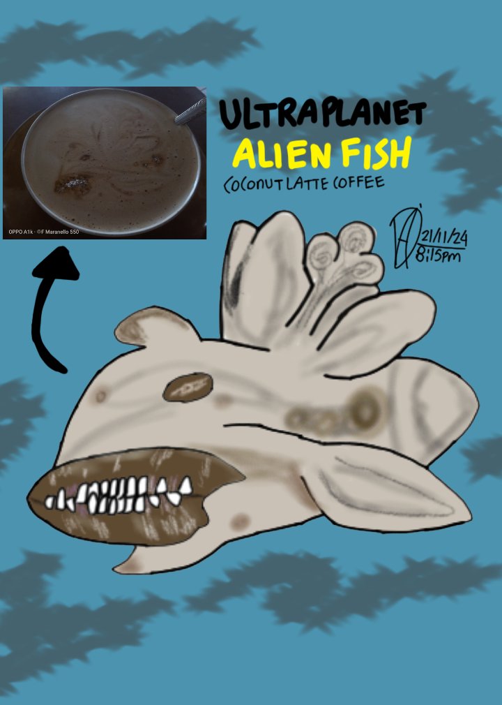 DavidOcktora's tweet image. A ULTRAPLANET (Exoplanet) ALIEN FISH FOUND ! so creepy... like a Earth deep sea creatures !

i hope this become my reference for draw others alien for story/comic

Found : while drinking a coconut latte coffee after fill with cold water.
#exoplanet #alien #alienfish #fantasy