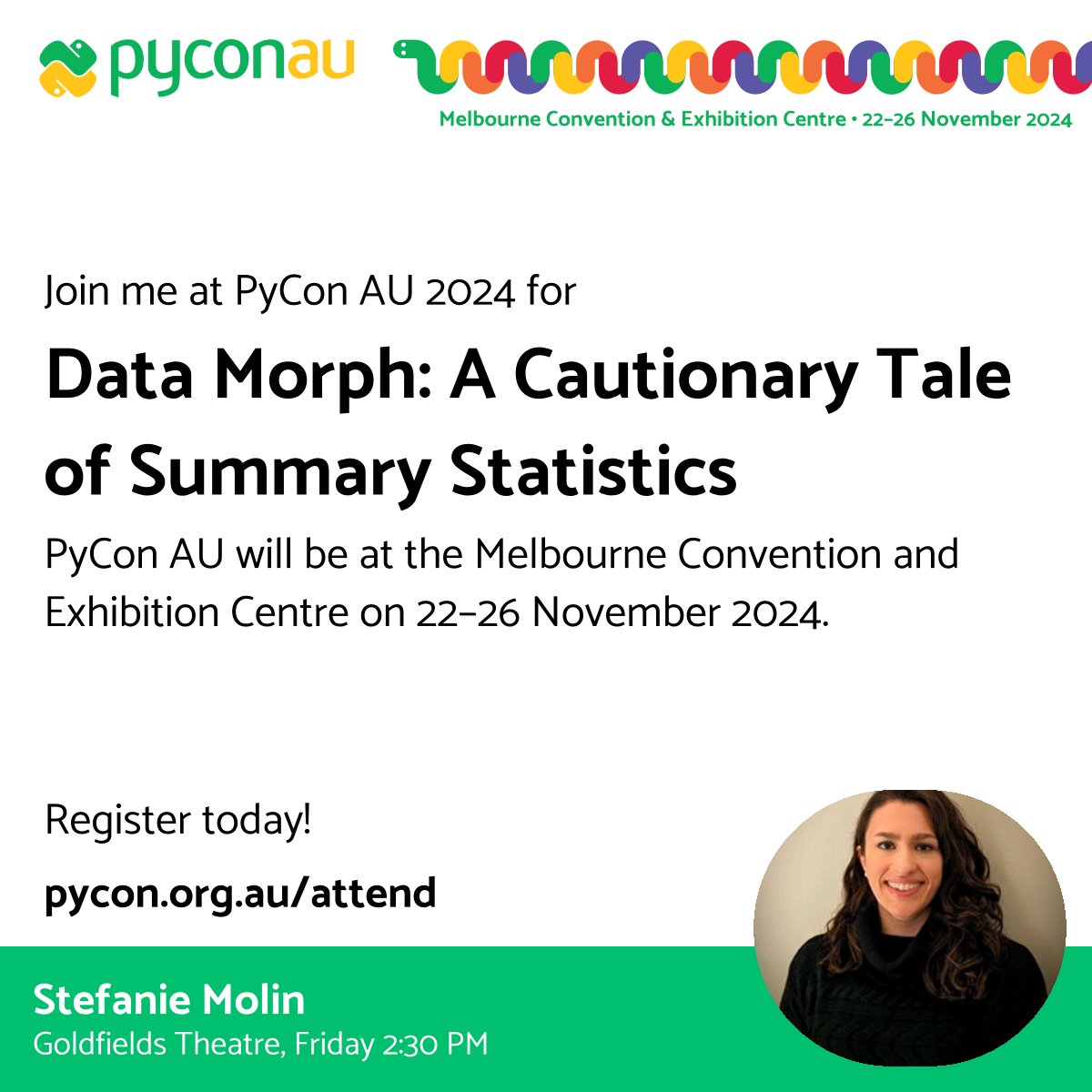 TechAtBloomberg's tweet image. At #PyConAU2024 today (14:30 AEDT), “Hands-On Data Analysis with #Pandas&quot; author @StefanieMolin presents Data Morph, an #opensource #Python🐍 package to morph datasets of 2D points into select shapes, while preserving summary stats w/ simulated annealing
bloom.bg/4i0bIHl