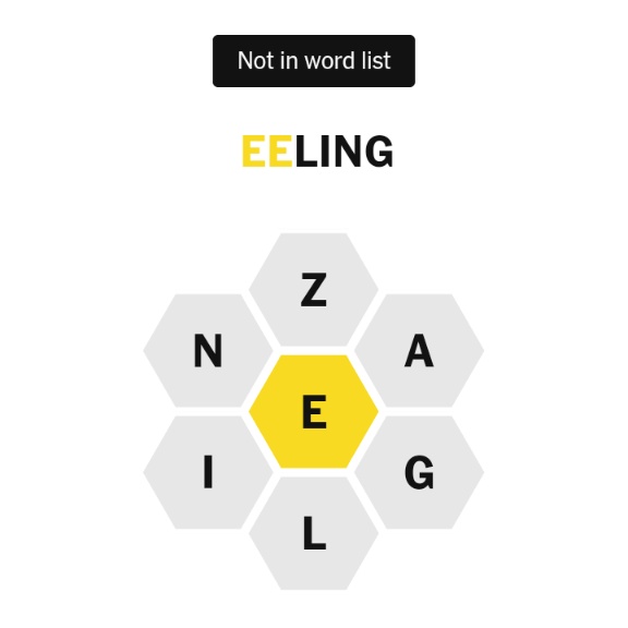 HessMatthias's tweet image. #eeling the activity or business of catching eels 
@NYTGames 
#SpellingBee #NotInWordList