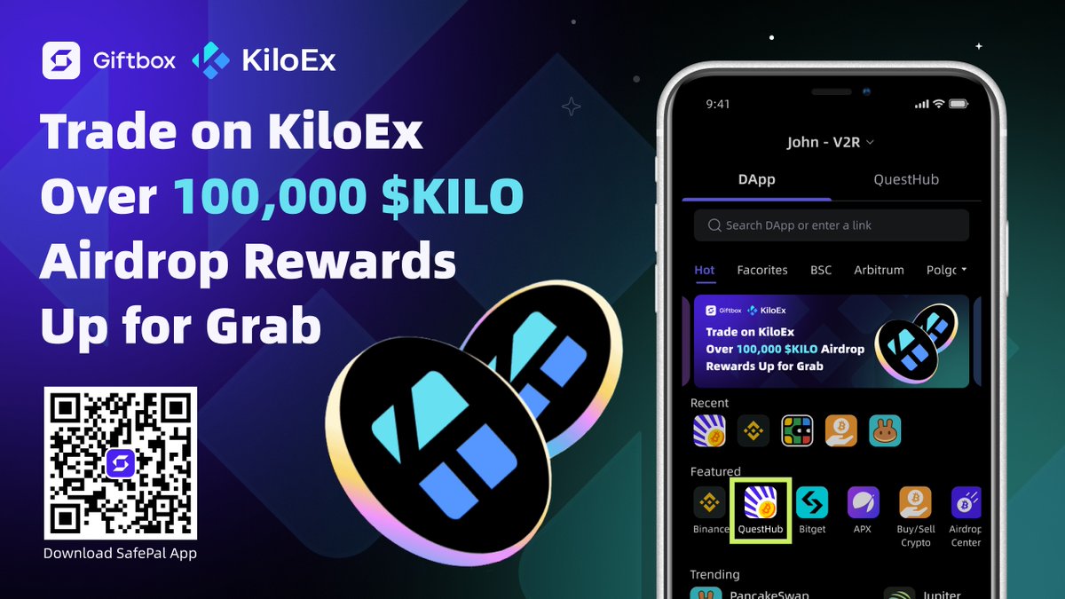 🚀 Giftbox Trading Campaign with <a href="/KiloEx_perp/">KiloEx</a> is LIVE 🚀

🎉 $KILO Airdrop for 1st 500 New Traders
🏆 100,000 $KILO Airdrop for Trading Leaderboard
📆 Nov.25 - Dec.4. 2024 12 AM UTC
📚 blog.safepal.com/kiloex-giftbox…

📱 DL App: safepal.com/download

#KiloEx #Airdrop #SFP