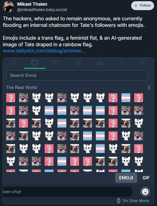 Andrew Tate just got hacked by what appears to once again be the work of the gay furries