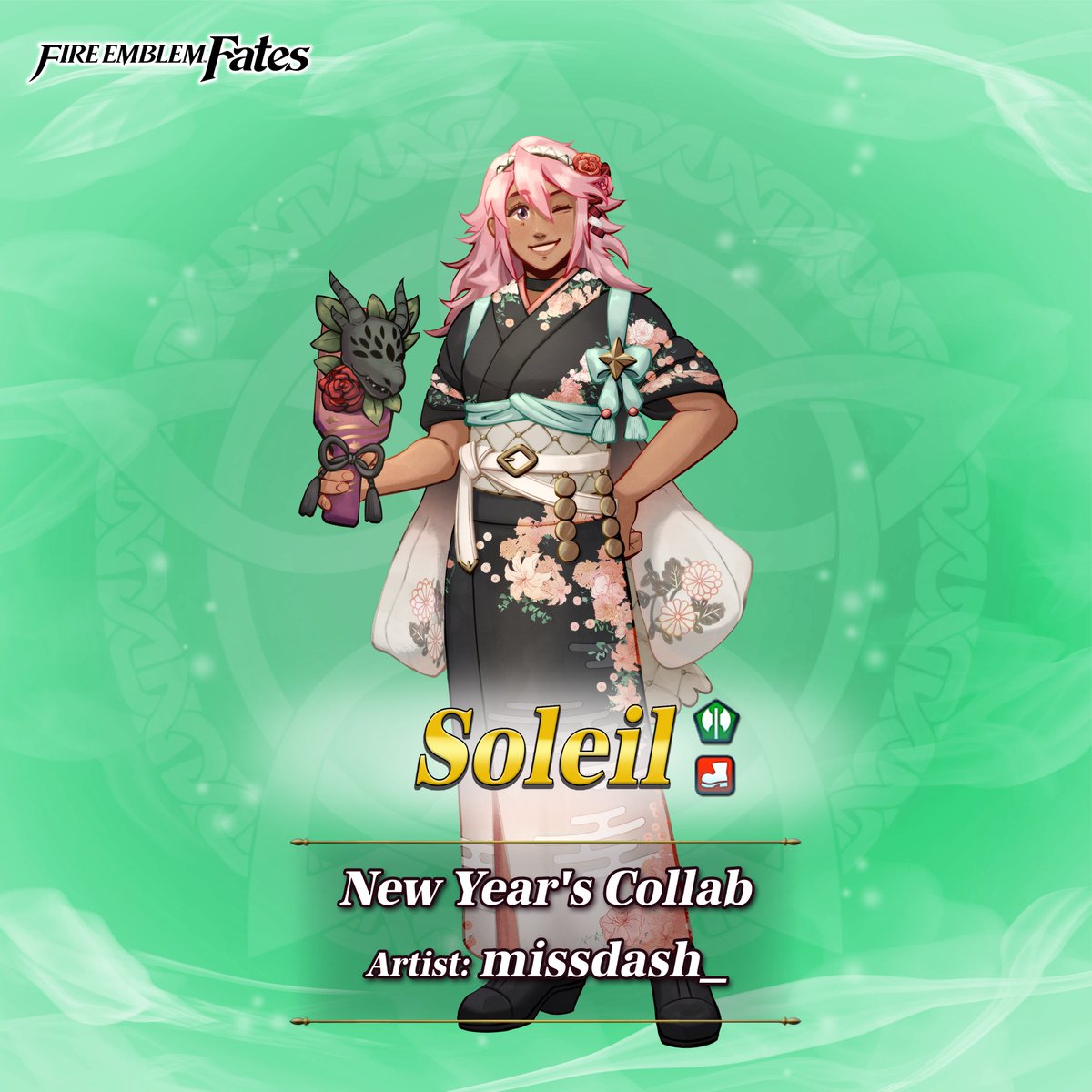 Meet Soleil: First-Day's Light from the #FireEmblem Fates games. Daughter of Laslow, a swordsman said to be from Nohr. She's delighted to experience Hoshido's New Year customs... and equally determined to find the perfect girl with whom to spend the day.
#FEHeroesNY🐉