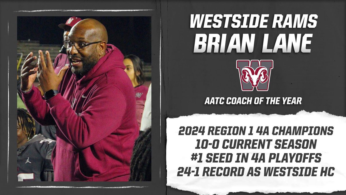 This year's Coach of the Year is Coach Brian Lane from Westside!