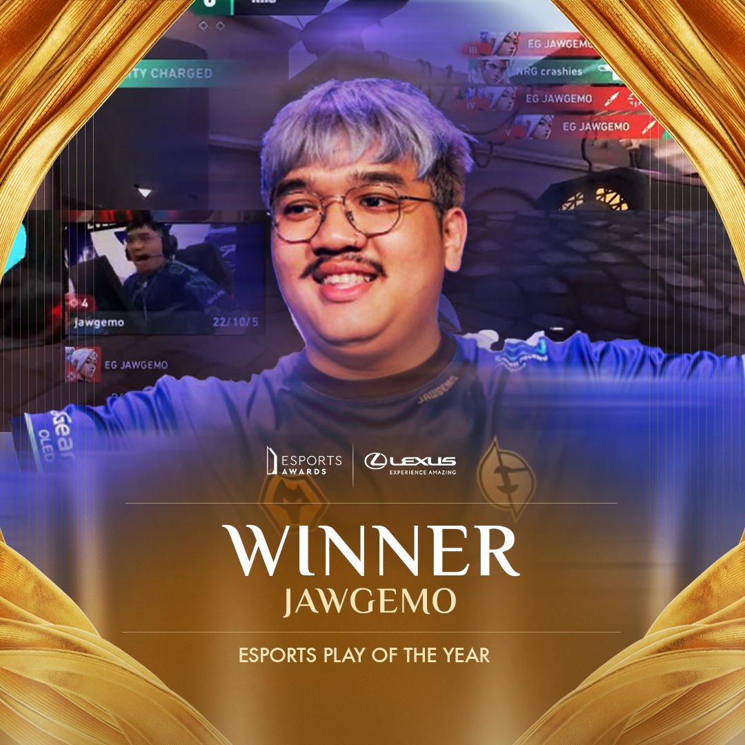 Esports Awards (@esportsawards) on Twitter photo The winner of the Esports Play of the Year award is...
<a href="/jawgemo/">G2 JAWGEMO</a>
Congratulations! 🏆
#EsportsAwards2024 The winner of the Esports Play of the Year award is...
<a href="/jawgemo/">G2 JAWGEMO</a>
Congratulations! 🏆
#EsportsAwards2024