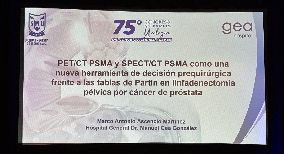 El uso de PET/CT PSMA y SPECT/CT PSMA, frente a las tablas de Partin, permite reducir las linfadenectomías pélvicas negativas en cáncer de próstata. 

Presentación de trabajo libre en #SMU24 

<a href="/smumexico/">SMU México</a> <a href="/Residentes_SMU/">Residentes SMU 🇲🇽</a> <a href="/UrologiaGea/">Urología Gea</a> 

#UrologíaEnMovimiento