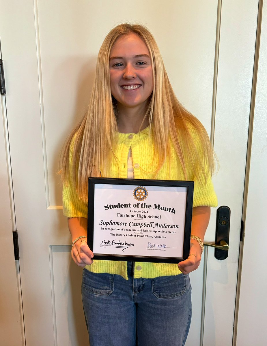 Thank you Fairhope High School and Point Clear Rotary Club for recognizing me as Student of the Month!