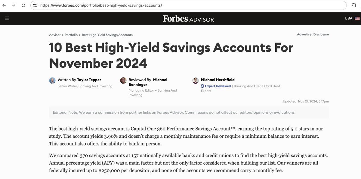 Forbes is trying to evade Google’s penalties by moving its parasite SEO content into a new folder, swapping /advisor/ for /portfolio/.  <a href="/searchliaison/">Google SearchLiaison</a>

forbes.com/advisor/bankin……

web.archive.org/web/2024110914…