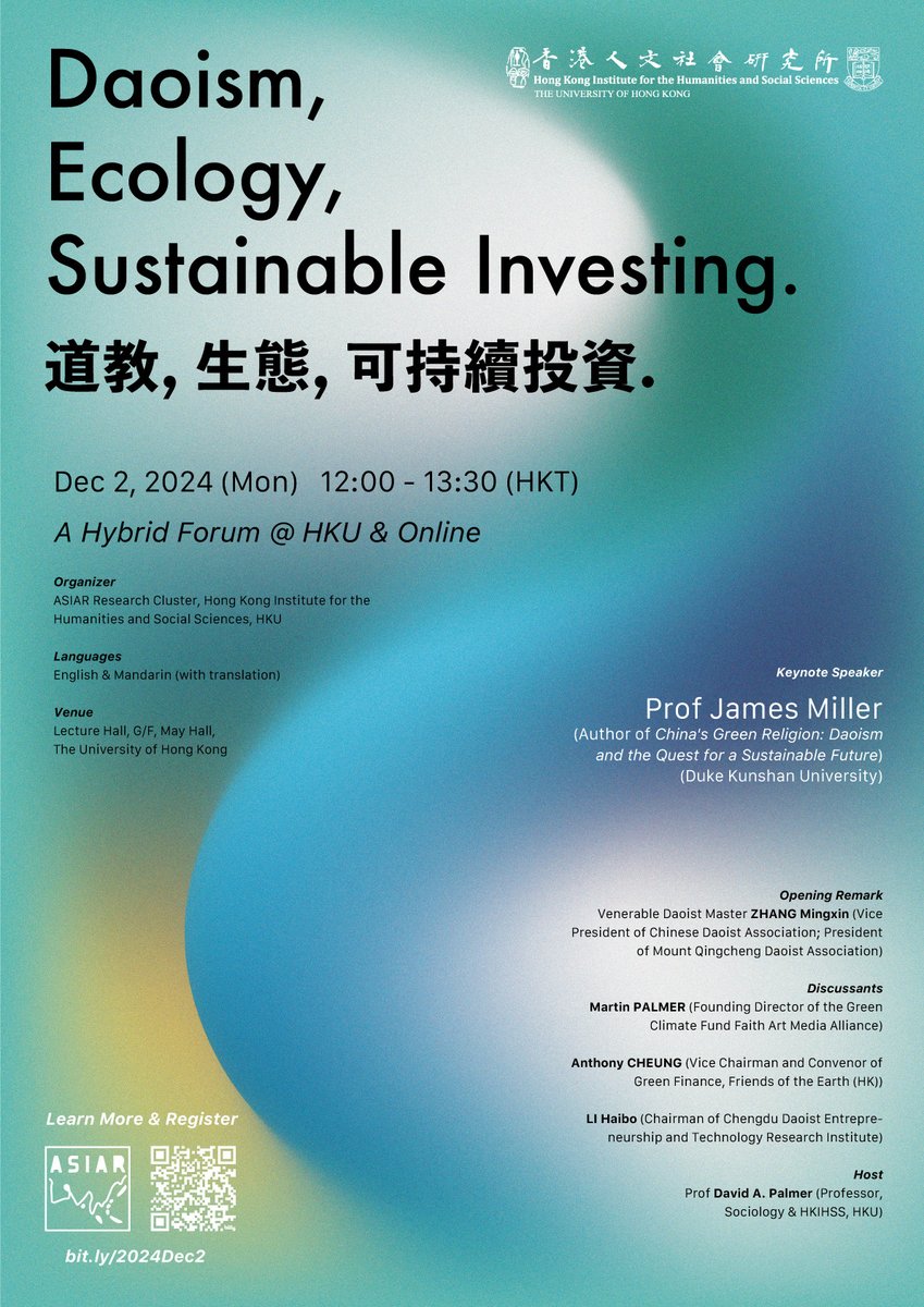 Daoism, Ecology, Sustainable Investing ... a rare but interesting combination!  Learn more and register our upcoming Hybrid Forum <a href="/hkihss/">HKIHSS 香港人文社會研究所</a> &amp; online now: asiar.substack.com/p/daoism-ecolo…