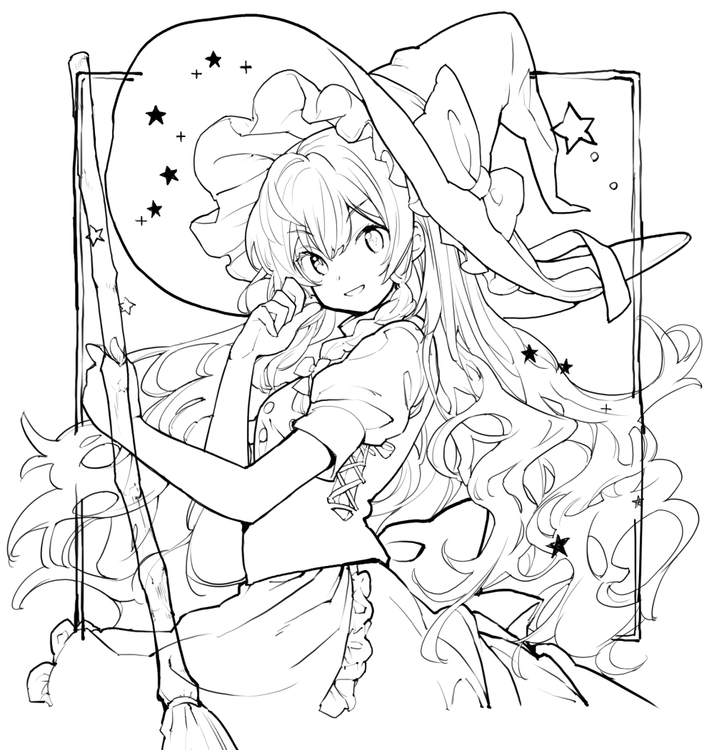 ほうき持った魔理沙線画清書 