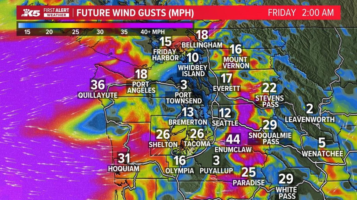AClaibonWx's tweet photo. Sprinkles now across Western Washington, while winds stay light for the time being. They’ll turn gusty again (but not as strong as our last storm) closer to midnight possibly producing more spotty damage. Quieter heading into Thanksgiving Week &amp;cooler too #k5fall #k5weather #wawx https://t.co/Xcvtz6fxFW