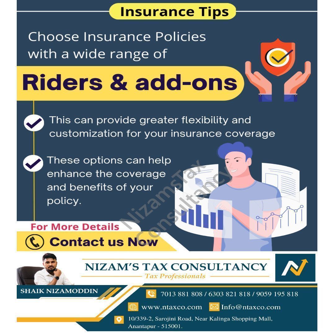 NtaxCo's tweet image. Customize Your Coverage with Riders &amp;amp; Add-Ons 
Enhance your insurance policy with a wide range of riders and add-ons for extra protection. 🛡️

#ntaxco #CustomCoverage #InsuranceRiders #StayProtected #PolicyAddOns #InsuranceTips #SecureYourFuture #EnhancedProtection