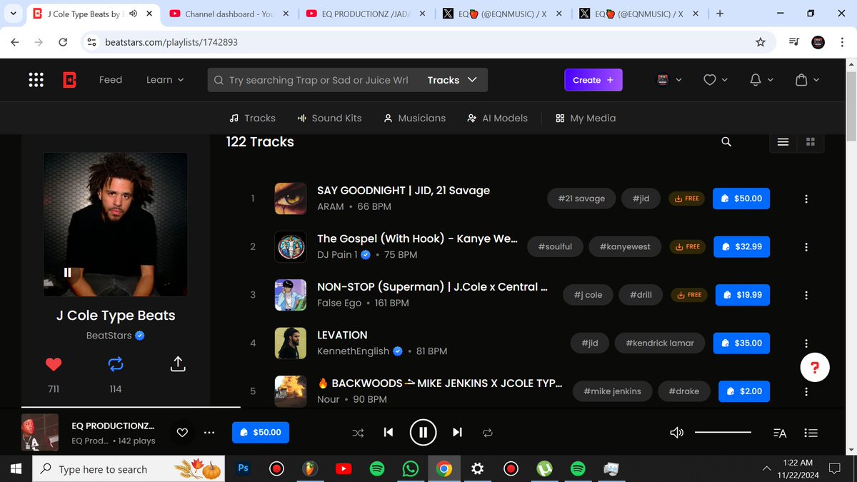 EQNMUSIC's tweet image. The J Cole playlist I was added to on Beatstars link
beatstars.com/playlists/1742…
name of my instrumental is Never Again also tap into Blaze Player to go through my catalog of beats...

#eqproductionz #exclusivebeats #custombeats