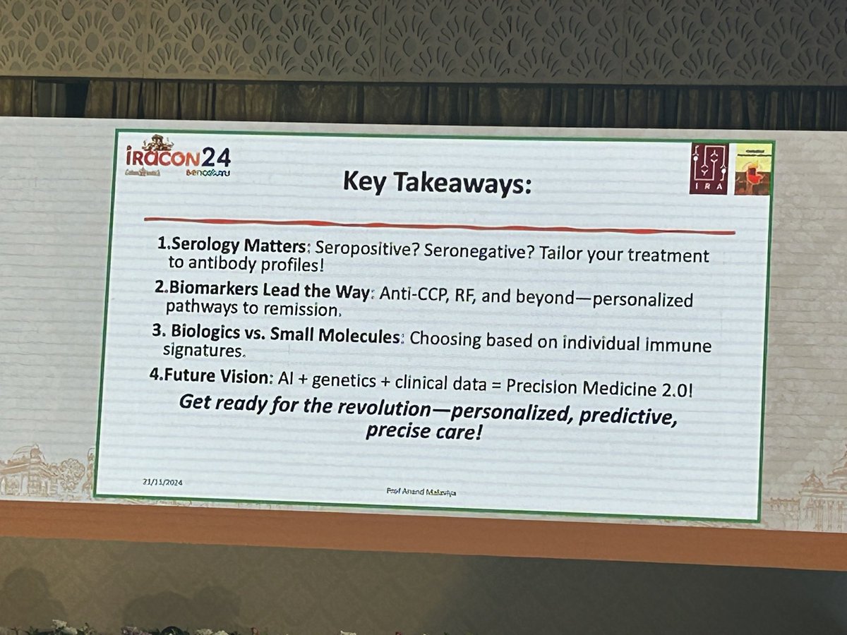 #Precisionmedicine
‼️Get Ready for a Revolution 
#IRACON24
#Rheumatologyconference
#Rheumtogether
#medtwitter

Insight Talk on Precision Medicine in Rheumatoid Arthritis by Prof. A. N. Malviya
🌟 **Pathobiology of Rheumatoid Arthritis**: Prof. Malviya, a distinguished and eminent