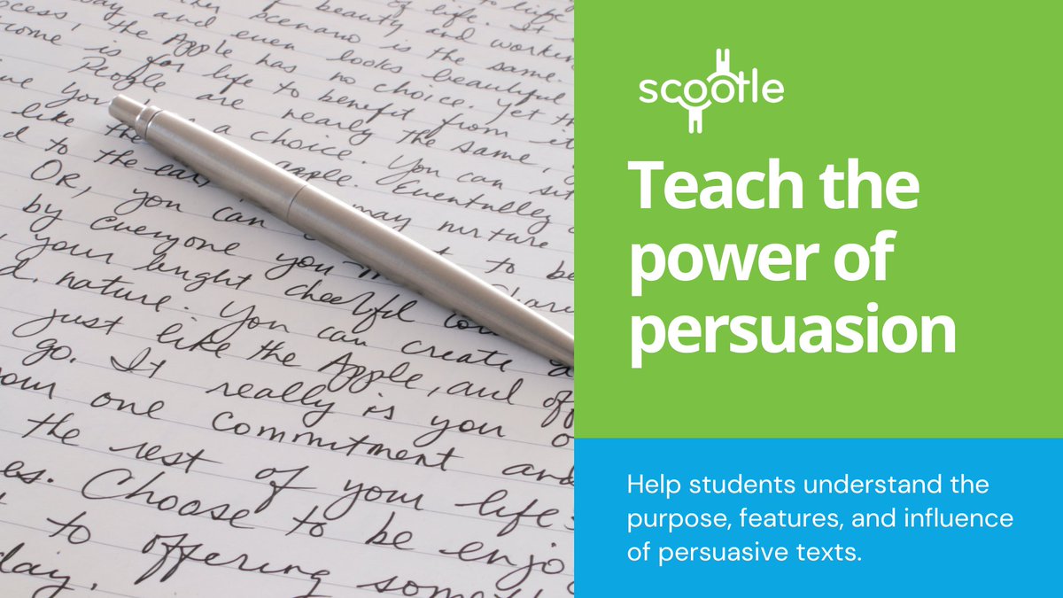 Explore the power of persuasive language with your students using Scootle resources. Help students understand the purpose, features and influence of persuasive texts, or hone their skills in analysing and composing written and visual texts: ow.ly/OKaT50UcnTt