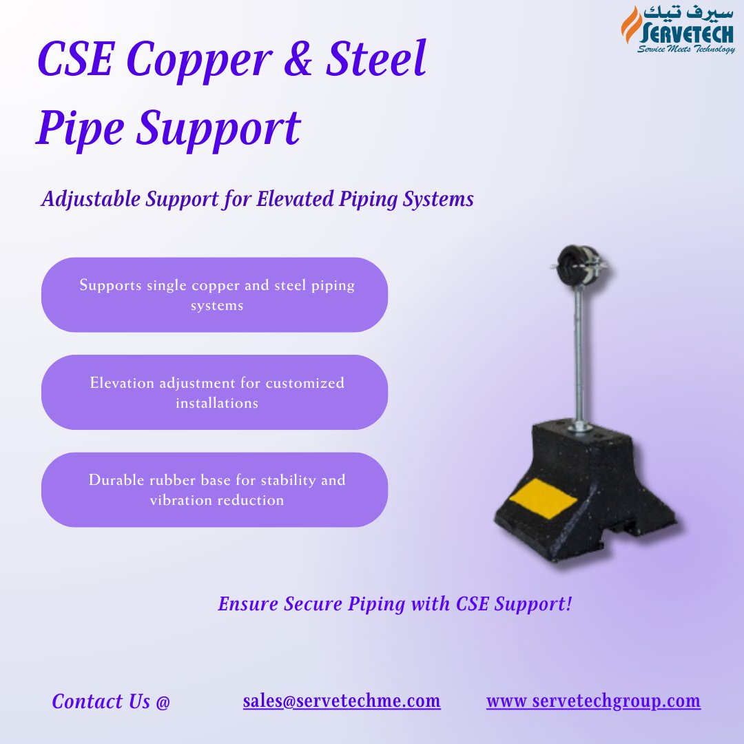 Servetech_'s tweet image. 🔹 CSE Copper &amp;amp; Steel Pipe Support 🔹

✅ Supports single piping systems
✅ Adjustable elevation for precise installations
✅ Built for durability and reliability
Perfect for modern construction needs! 🌟
#PipeSupport #UAEConstruction #DubaiProjects #HVACSupport