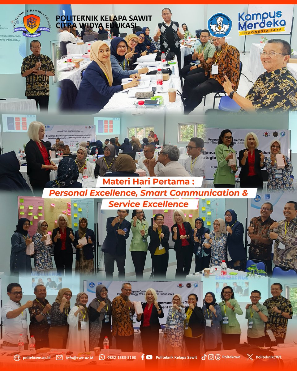 poltekcwe_'s tweet photo. Hai #SobatCWE 🙌🏻✨
Dalam rangka Program Optimasi Kemitraan Perguruan Tinggi Vokasi dan DUDI tahun 2024, Politeknik Kelapa Sawit Citra Widya Edukasi mengikuti kegiatan Pelatihan Penguatan Sumber Daya Manusia (SDM) Kemitraan yang di dampingi oleh Politeknik ATMI Surakarta. https://t.co/TsI8FNaF8k