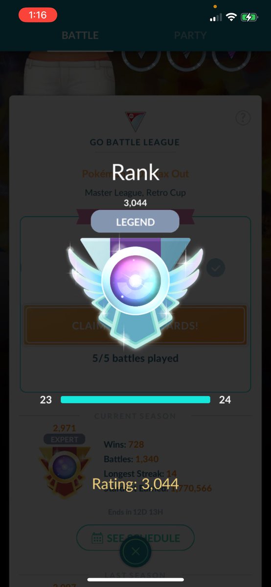 Took me all season, but one 21-4 day in retro cup gets me across the line. Three 5-0 sets and a 13 game win streak helps for sure.

Hopefully shiny libre tomorrow, and a good way to kick off the birthday!!