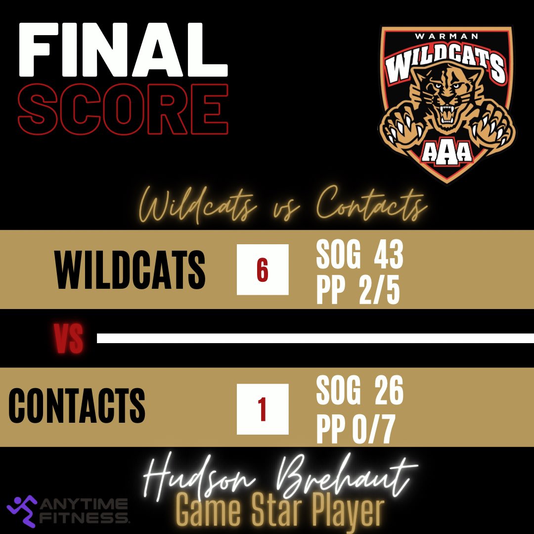 Wildcats pull off a nice win tonight in Saskatoon!

Your Anytime Fitness Game Star Player goes to..
⭐️Hudson Brehaut⭐️

Awesome game tonight Cats 

#wearewildcats