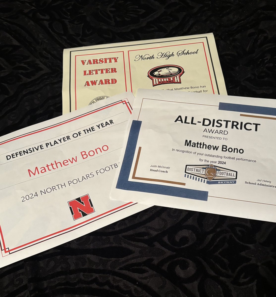 3rd football varsity letter 
All-District Award 
Defensive player of the year

All thanks to the man above✝️ #Blessed