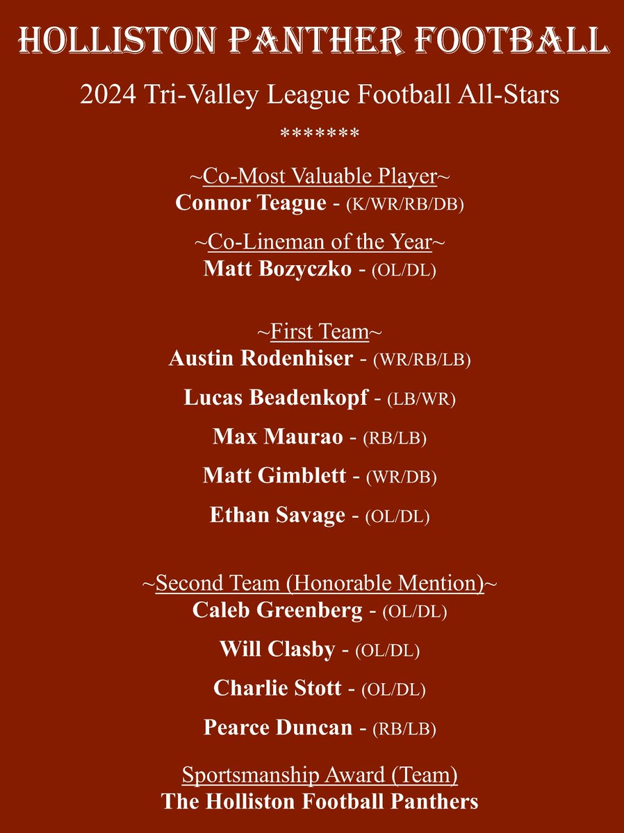 KenDunn7's tweet image. I forgot to include the fact that Holliston won the Sportsmanship Award - Very proud of that too!
@HollistonAD @HollistonFBall @HollistonRedSea @HCATFootball @hcattv @HollistonFD @metrowestdaily @BostonHeraldHS @HollistonHigh @HollistonPolice @HollistonPatch