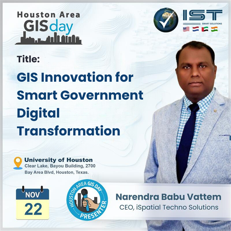 iSpatialTec's tweet image. Honored to present &quot;GIS Innovation for Smart Government Digital Transformation&quot; at #HoustonAreaGISDay! Showcased IST’s location intelligence, GeoAI, &amp;amp; sustainability solutions driving impactful change. Grateful to engage with the #GISCommunity &amp;amp; industry leaders. #GISDay2024