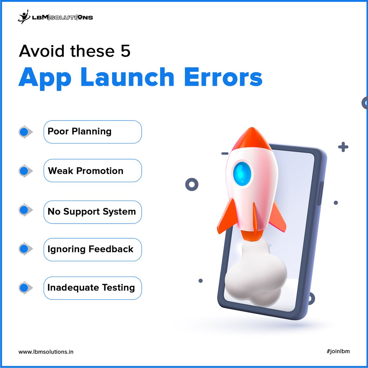 LBMsolutions_'s tweet image. Avoid These 5 #AppLaunch Errors 

👉For an error-free App Launch, Contact us now.👈

We will assist you from planning and development to launch.
.
.
.
#AppLaunchTips #lbm #MobileAppDevelopment #AppSuccess #AppDevelopmentServices #AppMarketing #LaunchWithEase